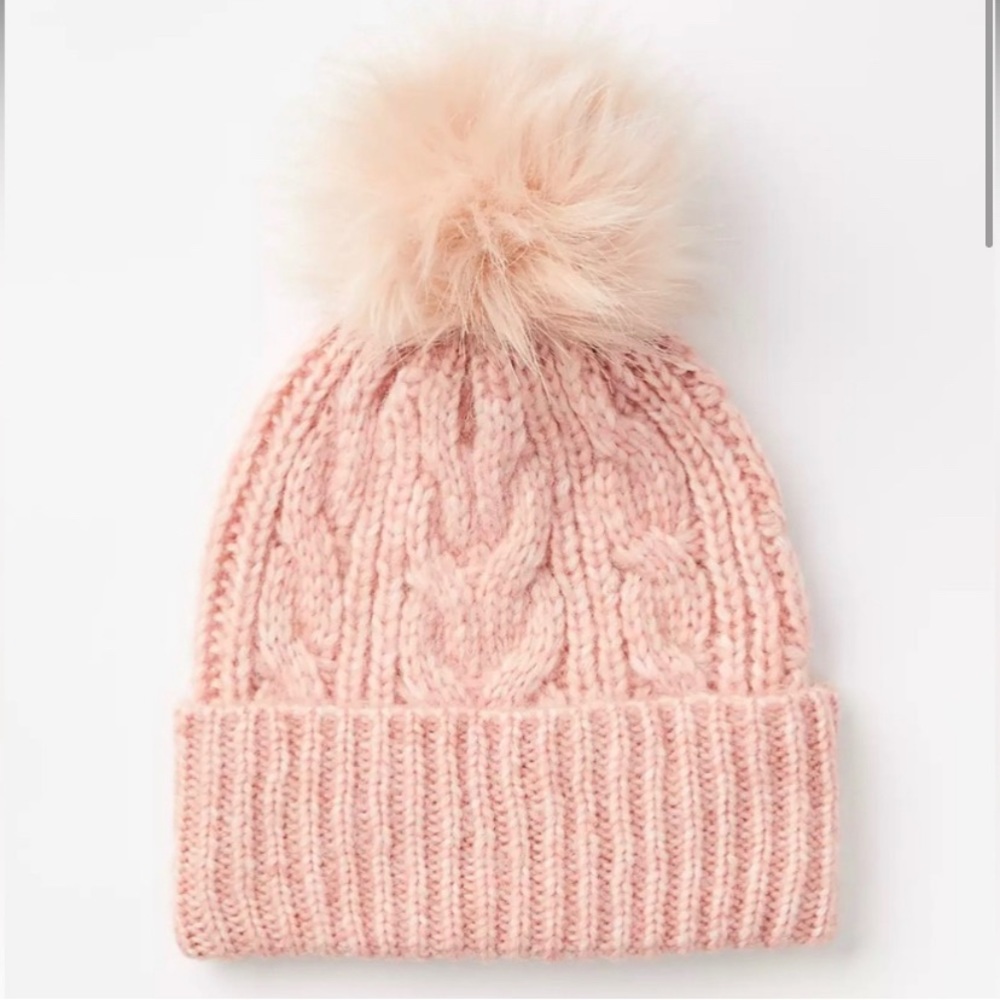 LOFT NWT Cable Pom Pom Beanie - Blush Pink